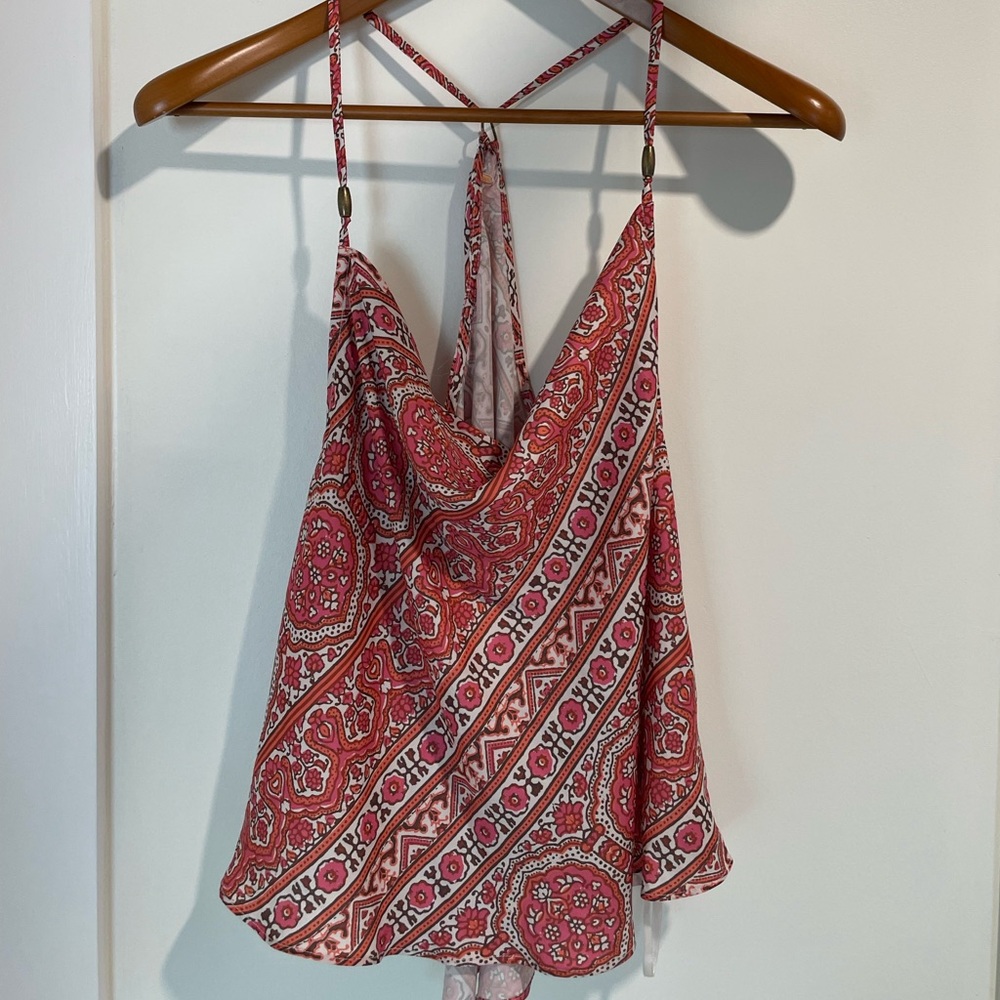 Free People “Stevie cowl neck Paisley satin tank top”